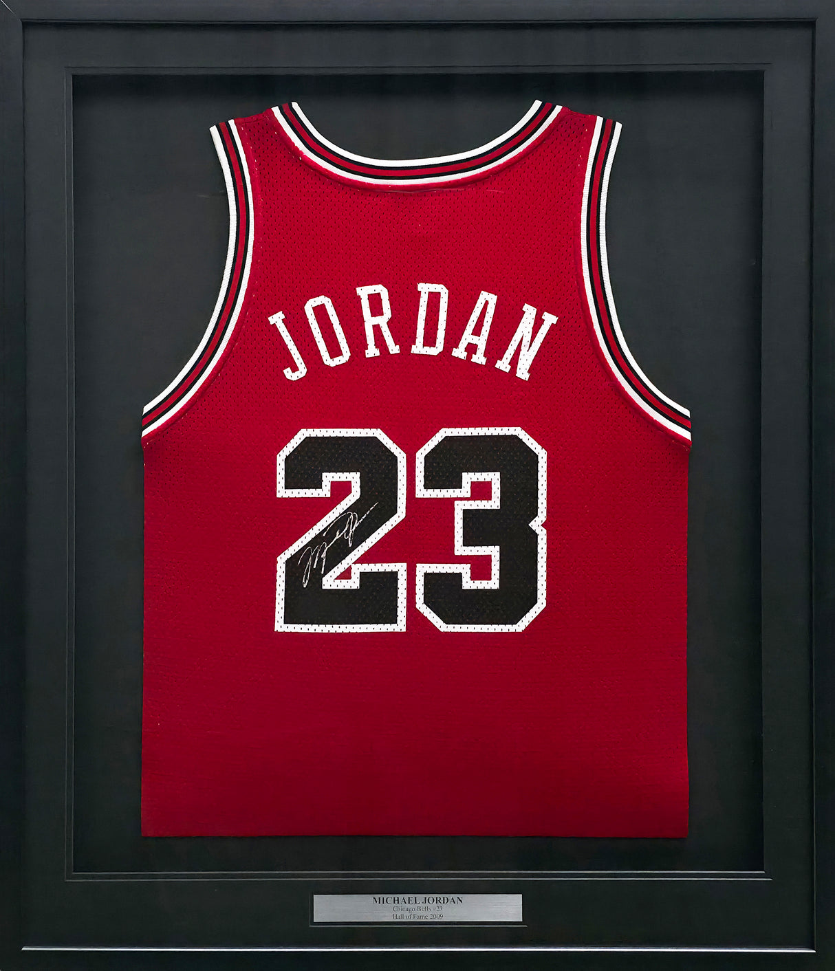 Chicago Bulls Michael Jordan Autographed Framed Red Jersey Beckett BAS #AC41251