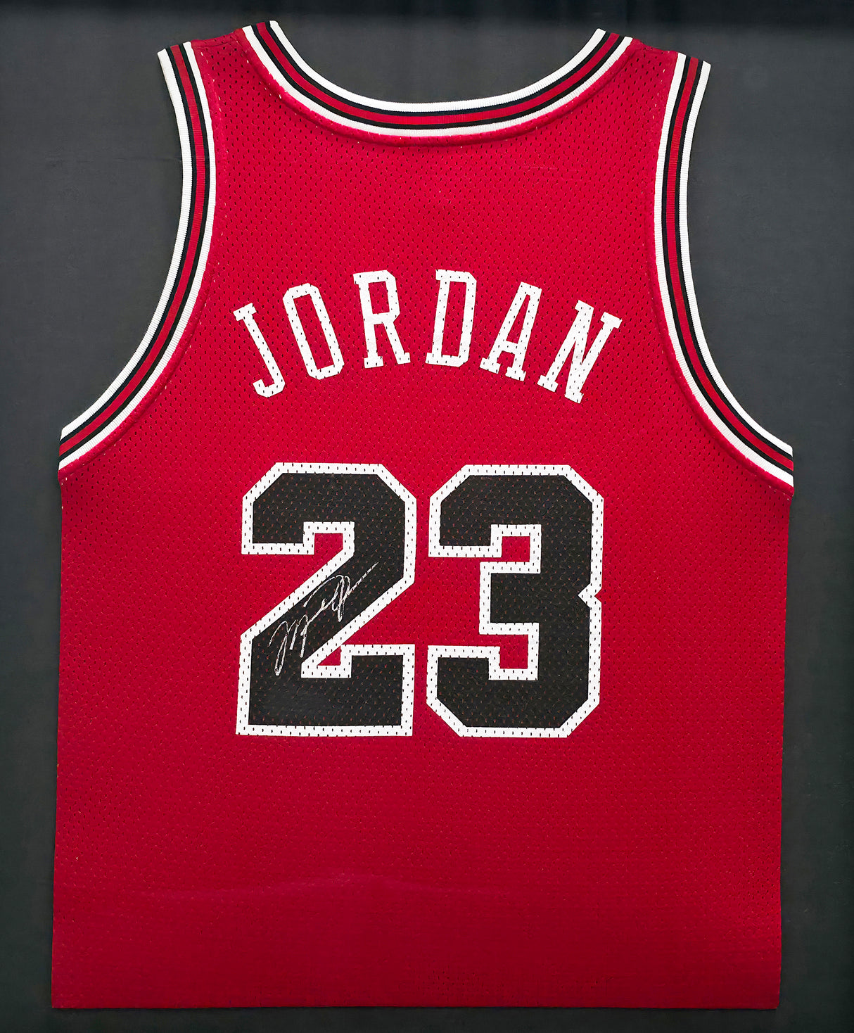 Chicago Bulls Michael Jordan Autographed Framed Red Jersey Beckett BAS #AC41251