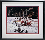 1980 Team USA Miracle on Ice Autographed Framed 20x24 Photo With All 20 Player Signatures Including Mike Eruzione #64/180 Steiner Holo SKU #266296