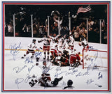 1980 Team USA Miracle on Ice Autographed Framed 20x24 Photo With All 20 Player Signatures Including Mike Eruzione #64/180 Steiner Holo SKU #266296