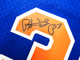 New York Knicks Patrick Ewing Autographed Framed Blue Mitchell & Ness HWC Swingman Jersey Beckett BAS Witness Stock #266059