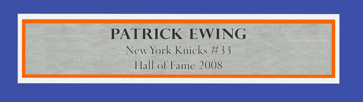 New York Knicks Patrick Ewing Autographed Framed Blue Mitchell & Ness HWC Swingman Jersey Beckett BAS Witness Stock #266059
