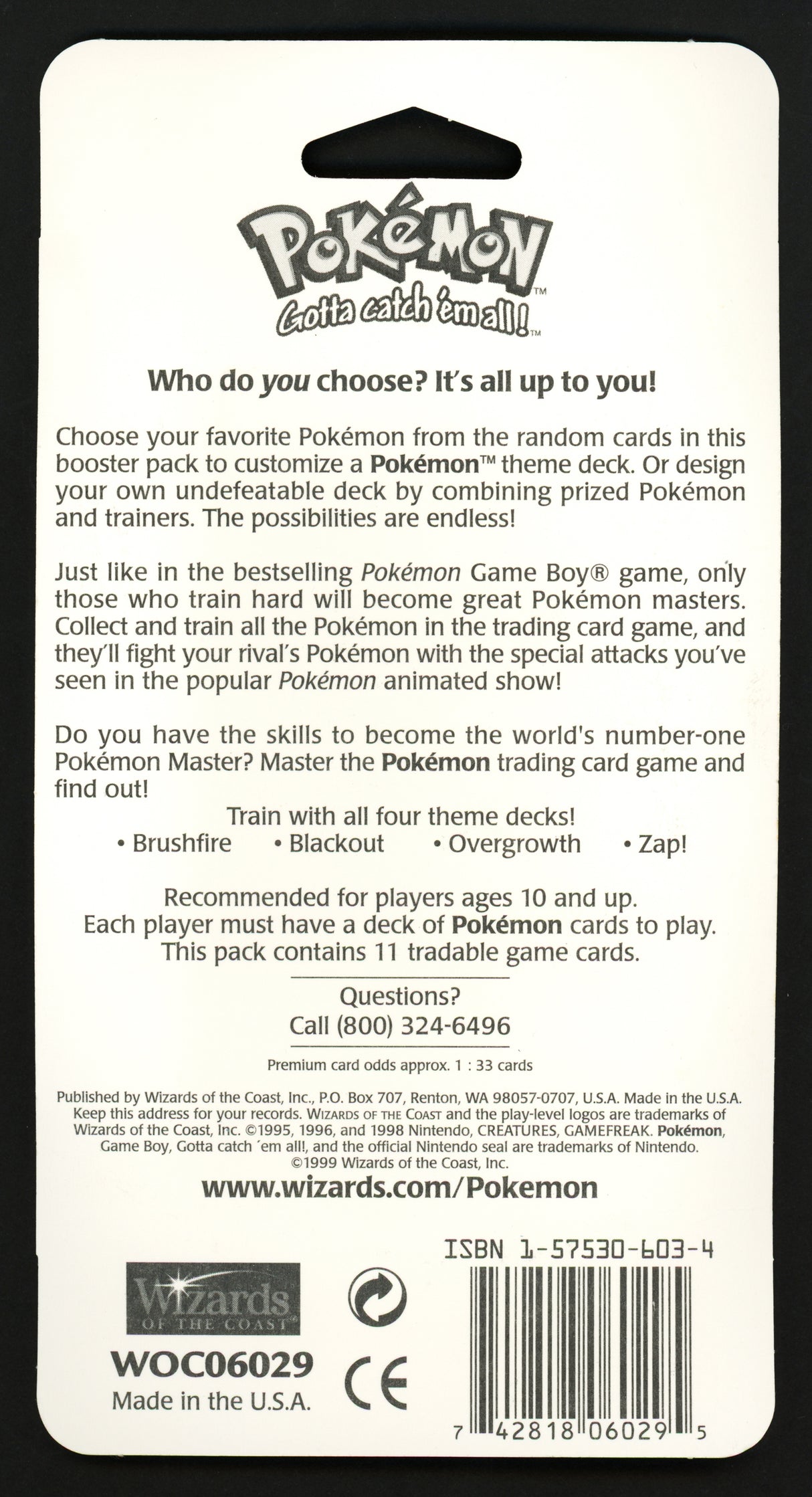 1999 Pokemon Sealed Base Set Unlimited Booster Blister Pack Charizard SKU #266320