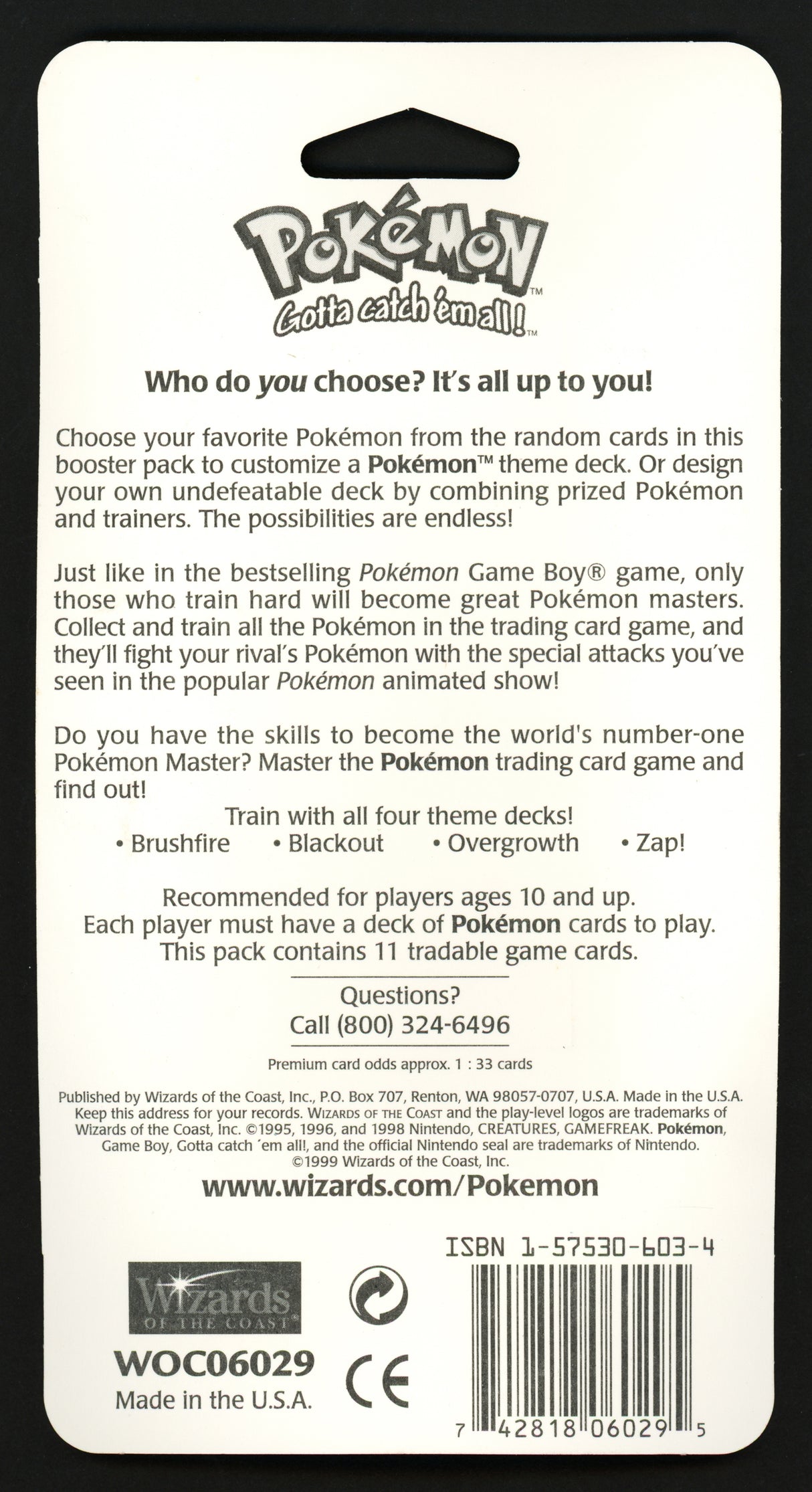 1999 Pokemon Sealed Base Set Unlimited Booster Blister Pack Charizard SKU #266321