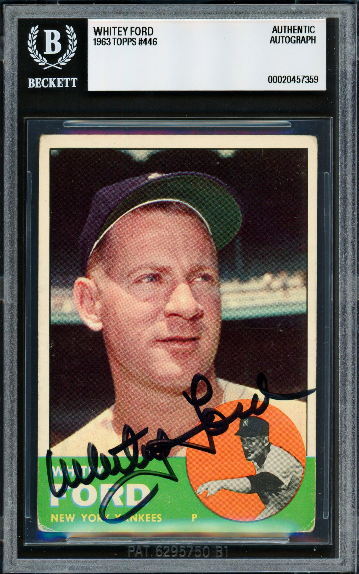 Whitey Ford Autographed 1963 Topps Rookie Card #446 New York Yankees Beckett BAS #20457359