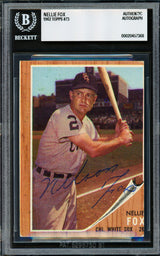 Nellie Fox Autographed 1962 Topps Rookie Card #73 Chicago White Sox Beckett BAS #20457368