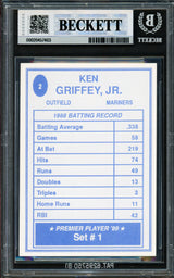 Ken Griffey Jr. Autographed 1989 Premier Player Card #2 Seattle Mariners Beckett BAS #20457403