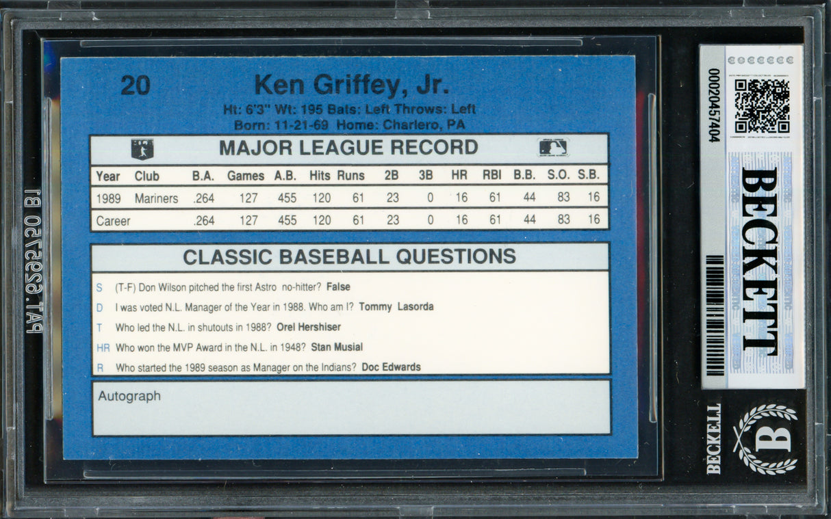 Ken Griffey Jr. Autographed 1990 Classic Rookie Card #20 Seattle Mariners Beckett BAS #20457404