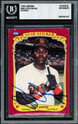 Tony Gwynn Autographed 1986 Fleer Stickers Card #50 San Diego Padres Beckett BAS #20457417