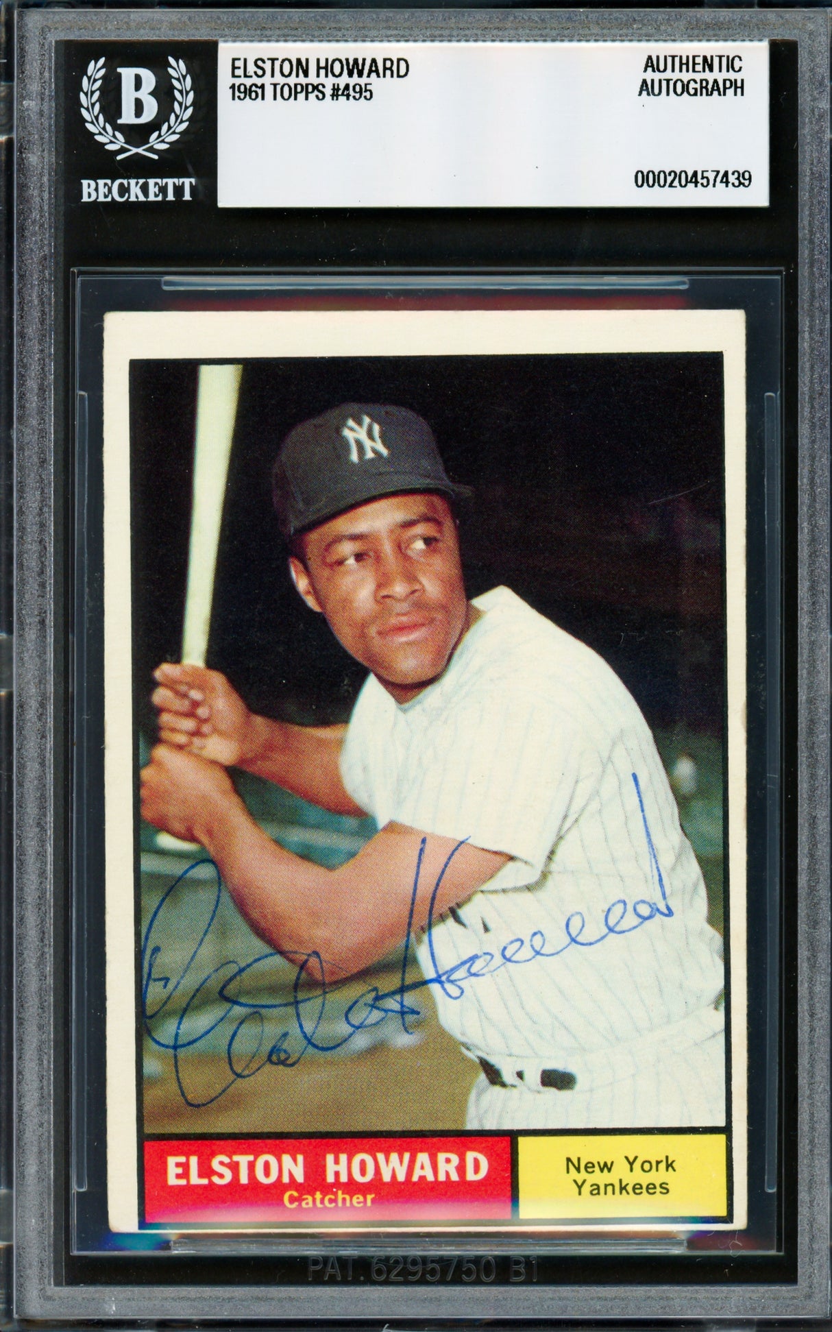 Elston Howard Autographed 1961 Topps Card #495 New York Yankees Beckett BAS #20457439