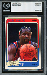 Moses Malone Autographed 1988-89 Fleer Card #118 Atlanta Hawks Beckett BAS #20457455