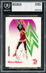 Moses Malone Autographed 1991-92 Skybox Card #4 Atlanta Hawks Beckett BAS #20457460