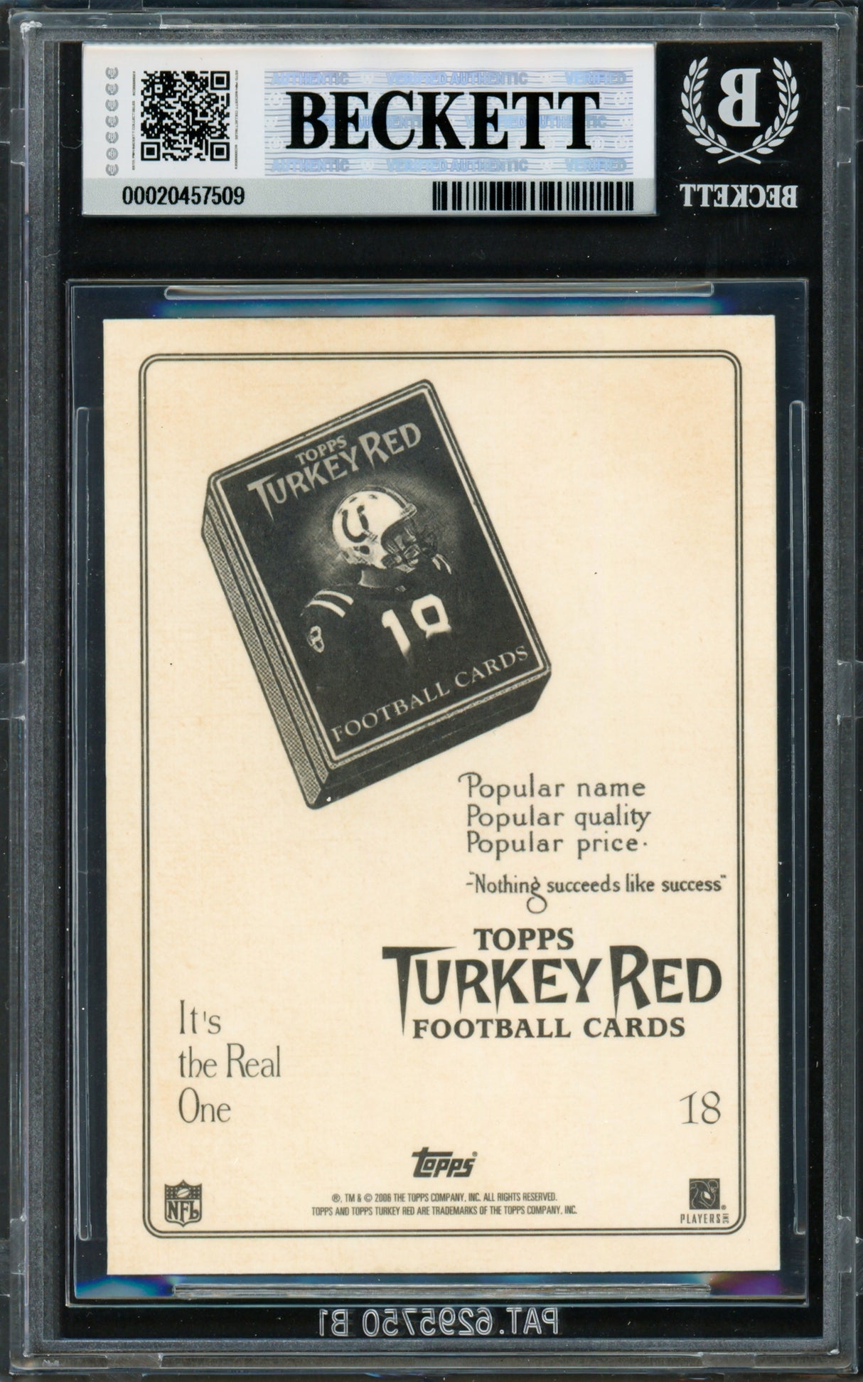Peyton Manning Autographed 2006 Topps Turkey Red Card #18 Indianapolis Colts Beckett BAS #20457509