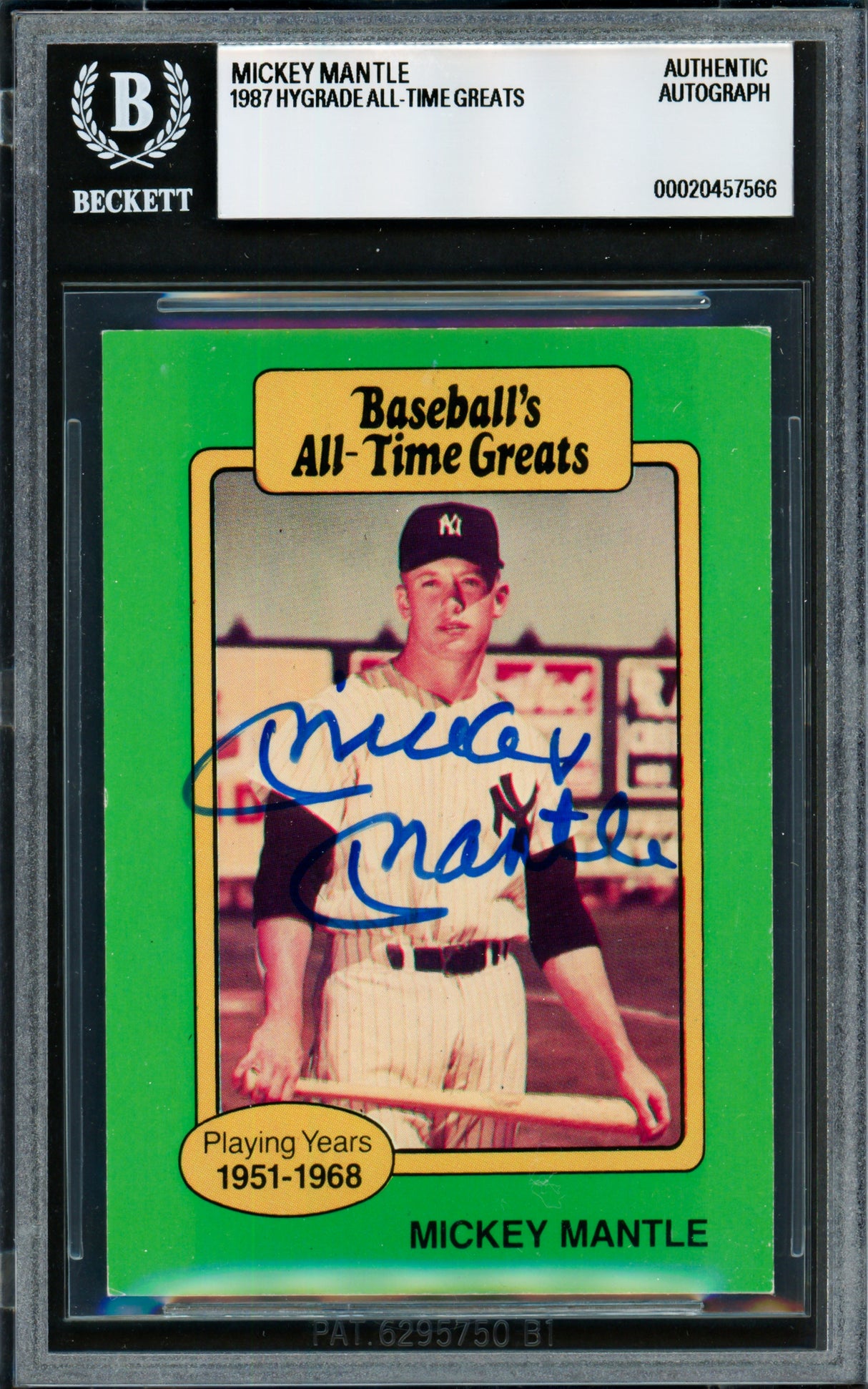 Mickey Mantle Autographed 1987 Hygrade Baseball's All Time Greats Rookie Card New York Yankees Beckett BAS #20457566