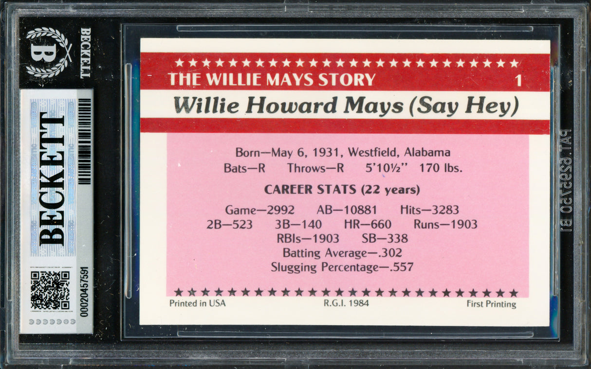 Willie Mays Autographed 1984 ASA Renata Galasso Card San Francisco Giants Beckett BAS #20457591