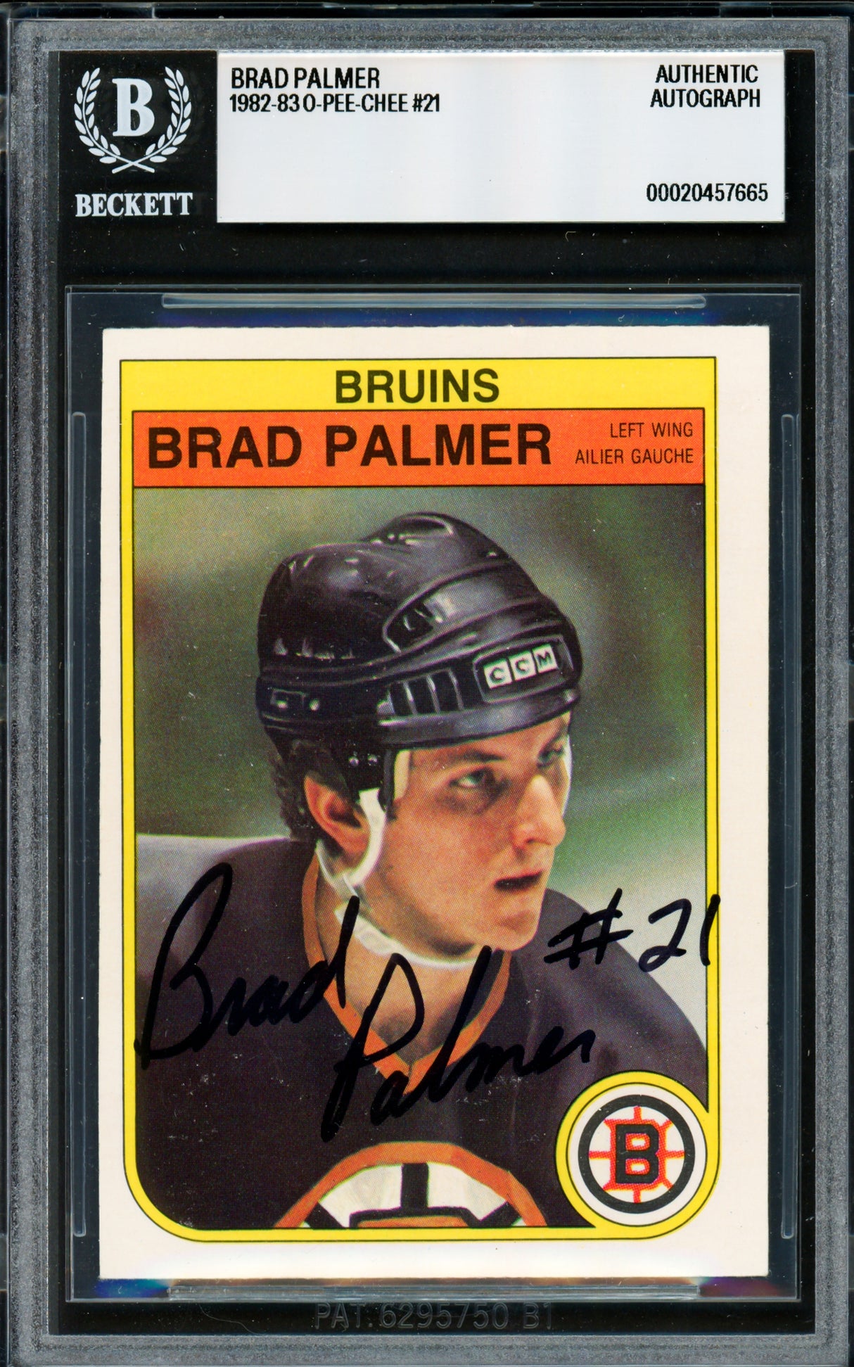 Brad Palmer Autographed 1982-83 O Pee Chee Card #21 Boston Bruins Vintage Signature Beckett BAS #20457665