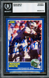 Reggie White Autographed 1989 Score Card #92 Philadelphia Eagles Beckett BAS #20457737