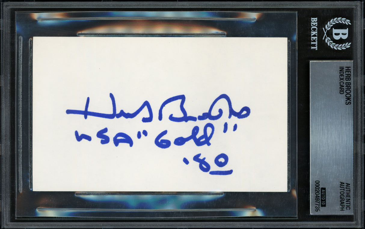 Herb Brooks Autographed 3x5 Index Card 1980 Team USA Auto Grade Gem Mint 10 Beckett BAS #20497735