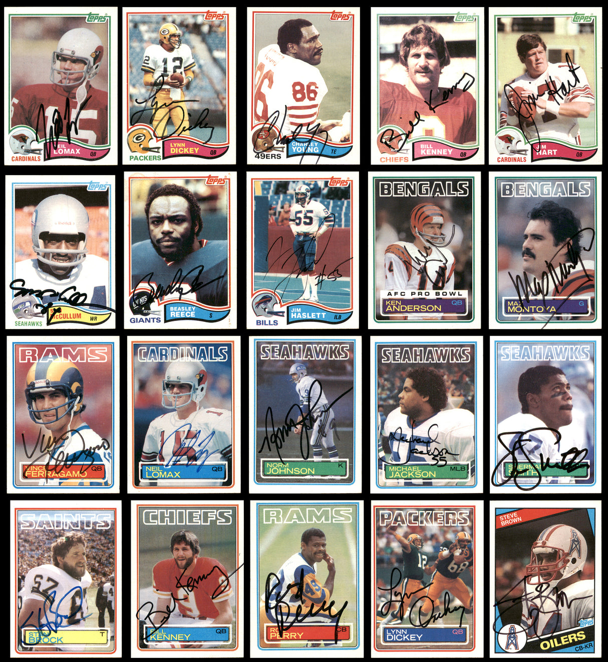 104 Count Lot of Autographed 1981-1989 Topps Football Cards (All Different) SKU #266472