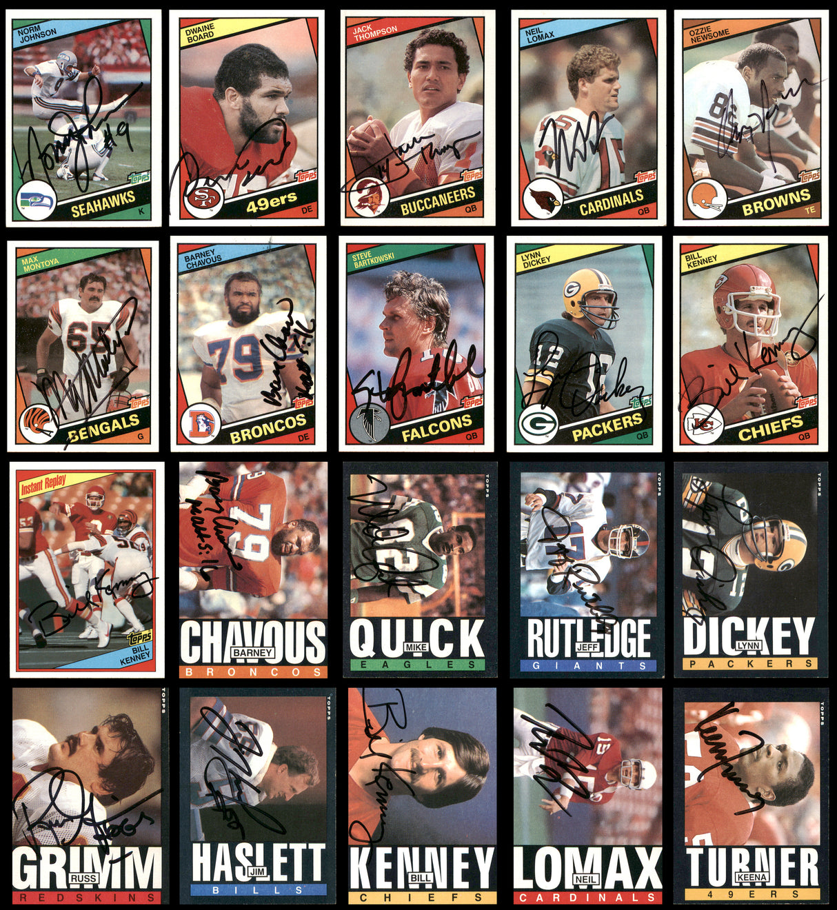104 Count Lot of Autographed 1981-1989 Topps Football Cards (All Different) SKU #266472