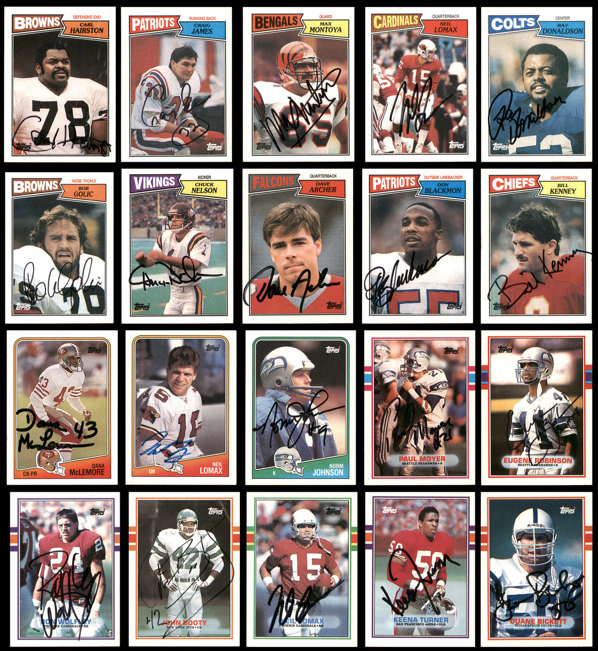 104 Count Lot of Autographed 1981-1989 Topps Football Cards (All Different) SKU #266472