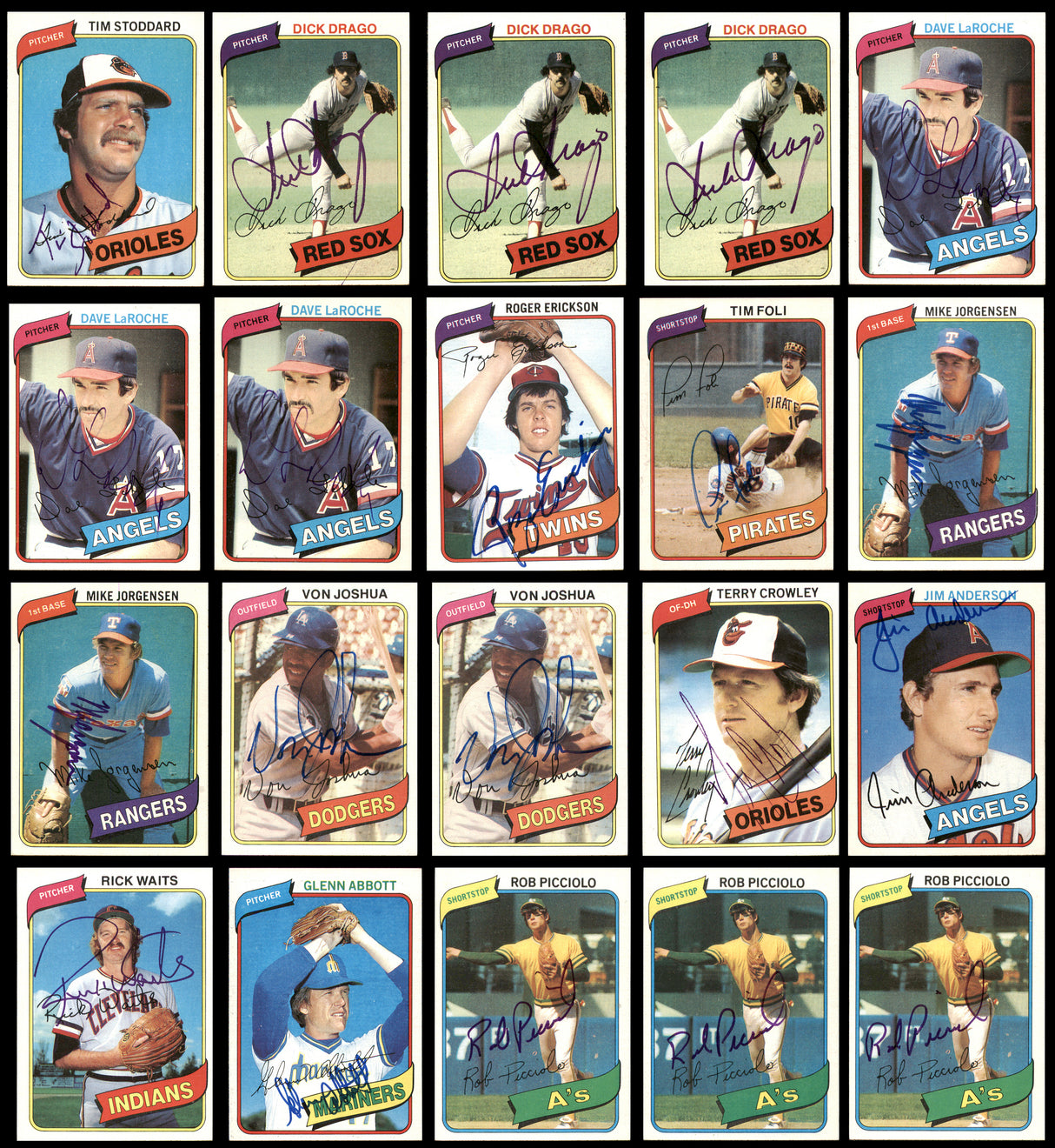 75 Count Lot of Autographed 1980 Topps Baseball Cards SKU #266512