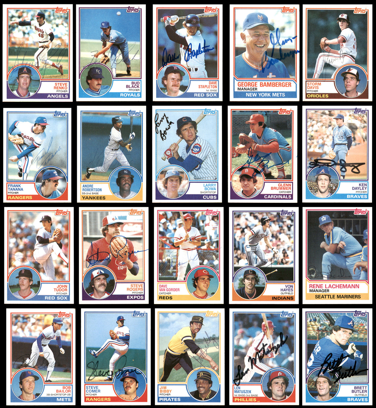 92 Count Lot of Autographed 1983 Topps Baseball Cards (All Different) SKU #266520