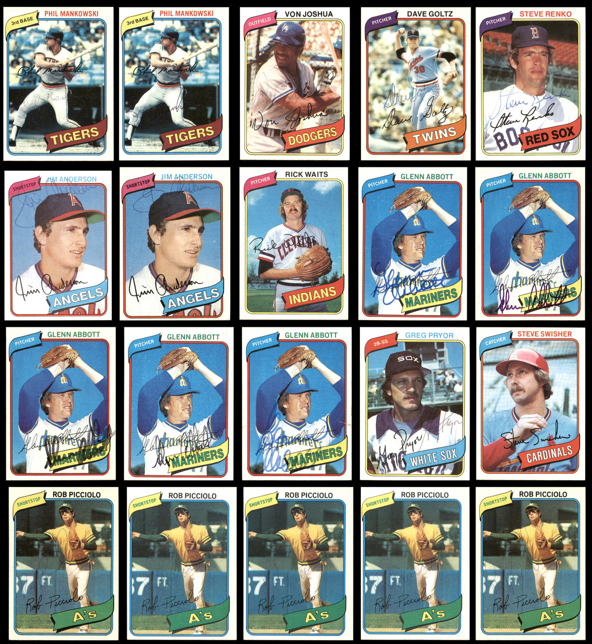 124 Count Lot of Autographed 1980 Topps Baseball Cards SKU #266550