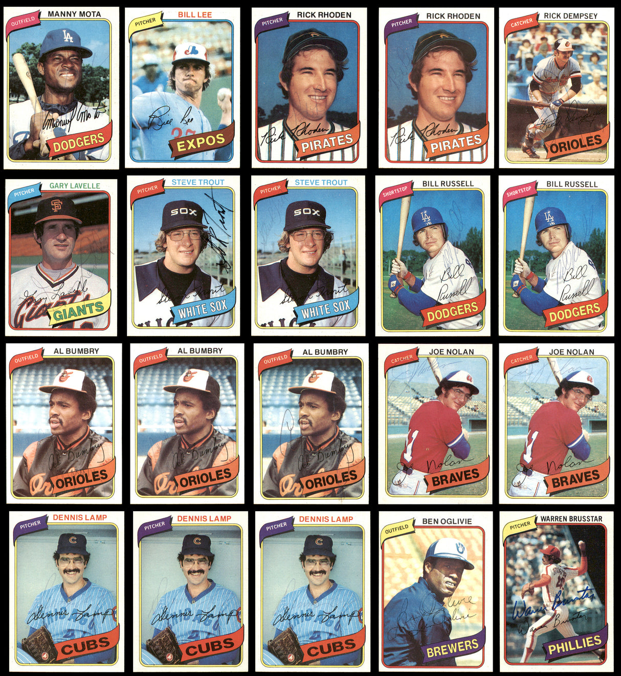 124 Count Lot of Autographed 1980 Topps Baseball Cards SKU #266550
