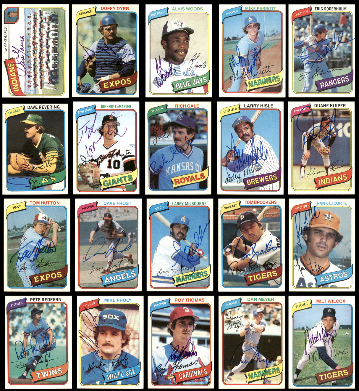 177 Count Lot of Autographed 1980 Topps Baseball Cards (All Different) SKU #266558