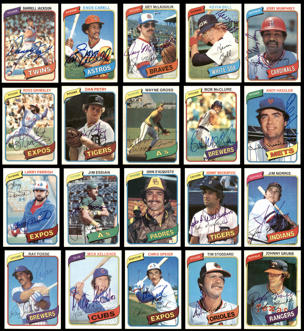 177 Count Lot of Autographed 1980 Topps Baseball Cards (All Different) SKU #266558