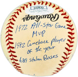 Joe Morgan Autographed Official NL Baseball Cincinnati Reds With 20 Stats JSA #CG26375