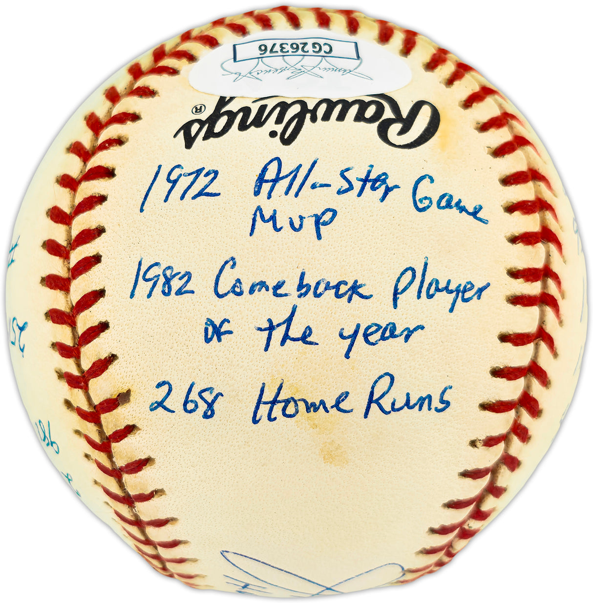 Joe Morgan Autographed Official NL Baseball Cincinnati Reds With 20 Stats JSA #CG26376