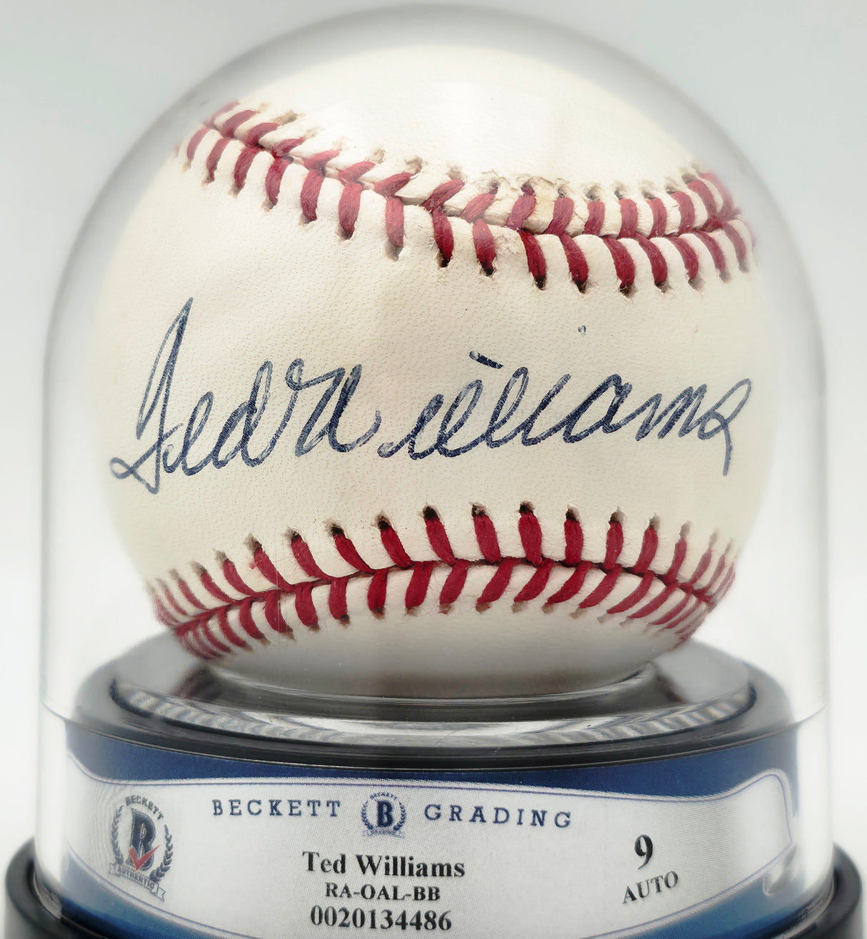 Ted Williams Autographed Official AL Baseball Boston Red Sox Auto Grade Mint 9 Beckett BAS #20134486