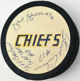 Hanson Brothers Autographed Official Chiefs Logo Hockey Puck Slap Shot SKU #266841