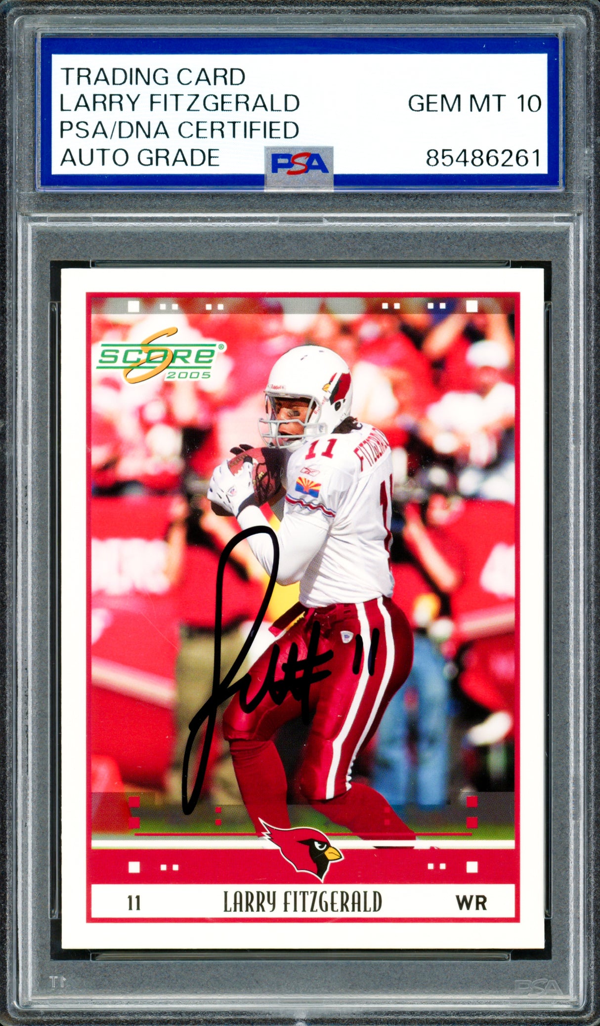 Larry Fitzgerald Autographed 2005 Score Card #8 Arizona Cardinals Auto Grade Gem Mint 10 PSA/DNA #85486261