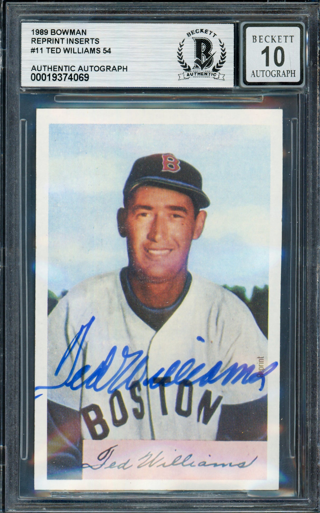 Ted Williams Autographed 1989 Bowman Card #11 Boston Red Sox Auto Grade Gem Mint 10 Beckett BAS #19374069