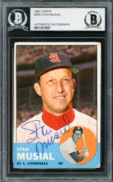 Stan Musial Autographed 1963 Topps Card #250 St. Louis Cardinals Beckett BAS #11317437