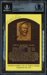Stachel Paige Autographed Hall of Fame HOF Plaque Postcard Negro Leagues Beckett BAS #19929738