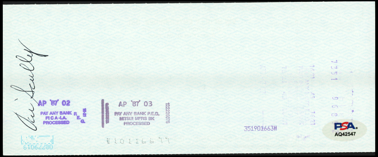 Vin Scully Autographed Check Los Angeles Dodgers Dual Signed PSA/DNA #AQ42547