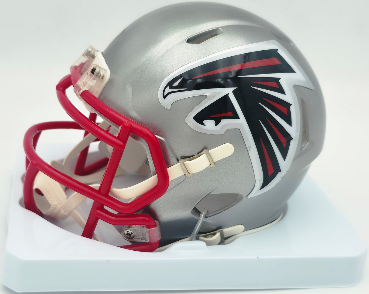 Bijan Robinson Autographed Atlanta Falcons Flash Silver Speed Mini Helmet Beckett BAS Witness #1W878945
