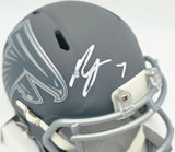 Bijan Robinson Autographed Atlanta Falcons Slate Gray Speed Mini Helmet Beckett BAS Witness #1W878917
