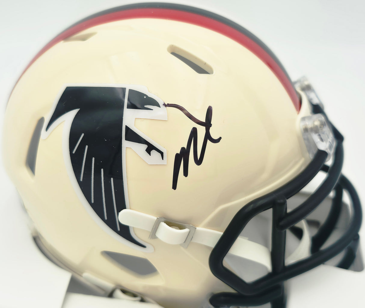 Bijan Robinson Autographed Atlanta Falcons Cream Retro Speed Mini Helmet Beckett BAS Witness #4W780628