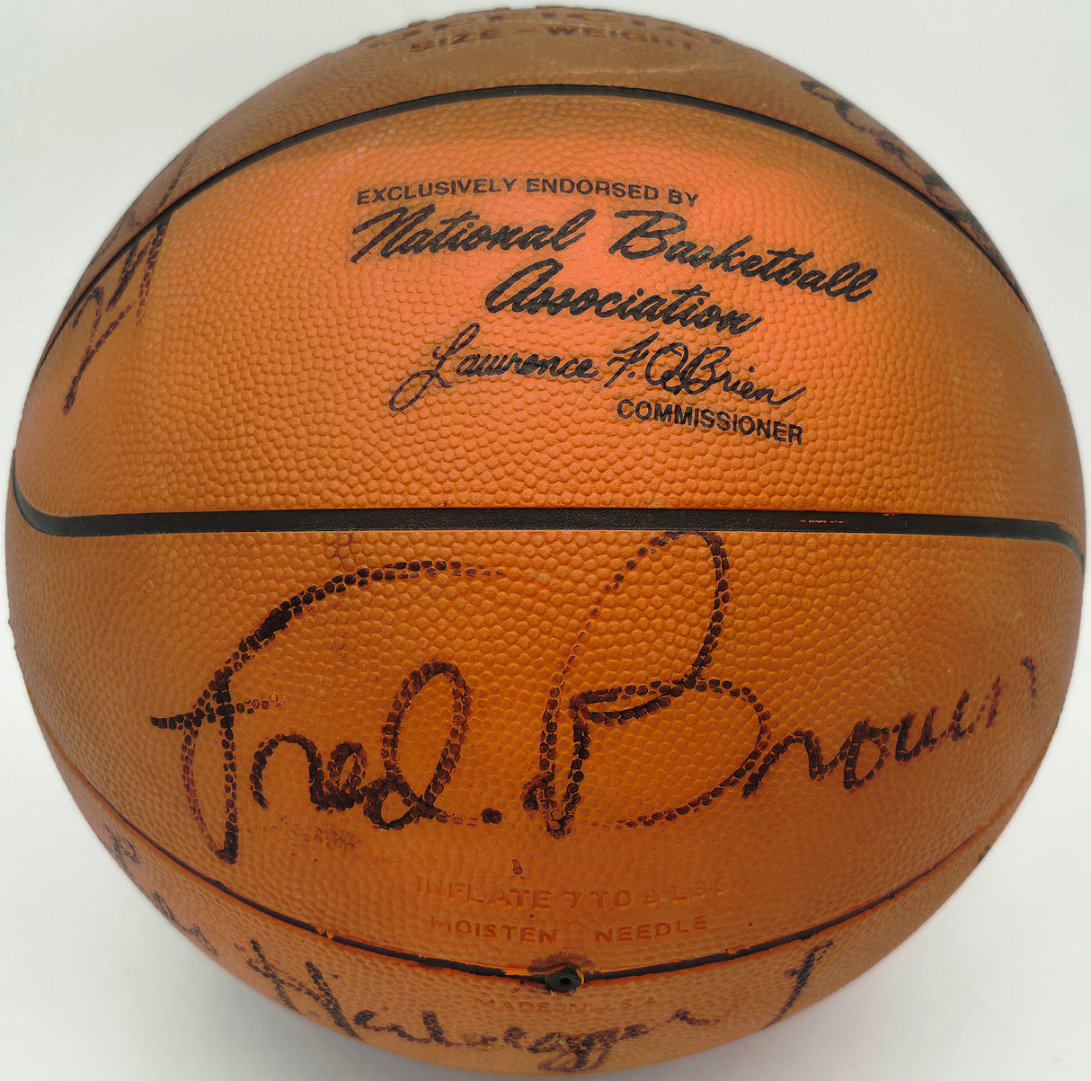 1978-79 NBA Champion Seattle Supersonics Team Autographed Wilson O'Brien Basketball With 14 Signatures Including Dennis Johnson & Gus Williams Beckett BAS #AG020331