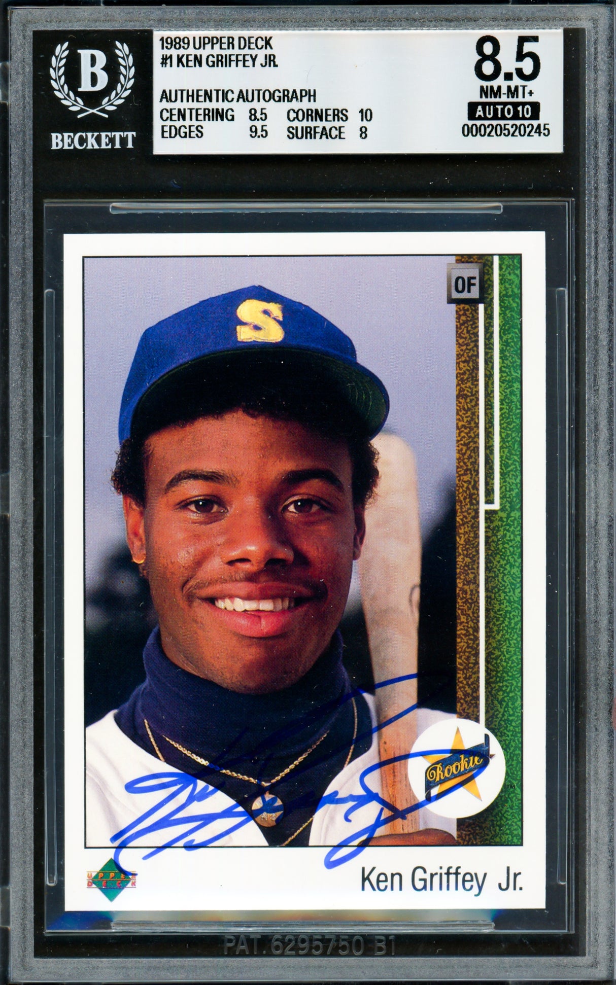 Ken Griffey Jr. Autographed 1989 Upper Deck Rookie Card #1 Seattle Mariners BGS 8.5 Auto Grade Gem Mint 10 Beckett BAS #20520245