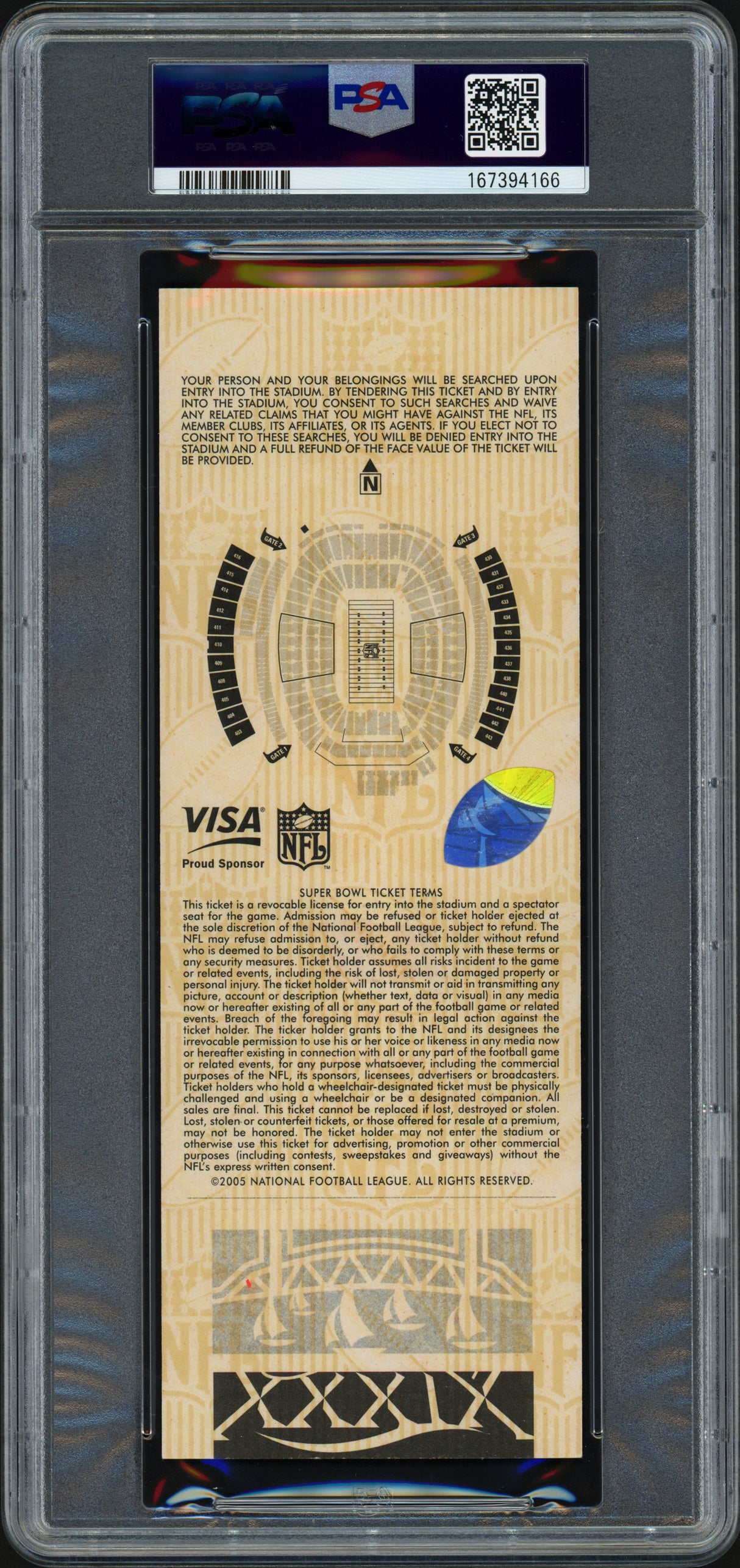 Tom Brady Autographed 2005 Super Bowl XXXIX Full Ticket New England Patriots PSA 7 Auto Grade Gem Mint 10 PSA/DNA #167394166