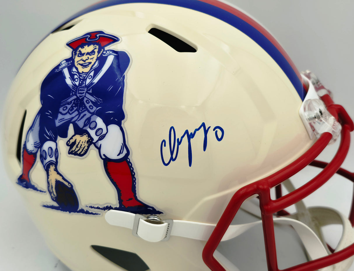 Christian Gonzalez Autographed New England Patriots Cream Retro Full Size Speed Replica Helmet Beckett BAS Witness #4W704849