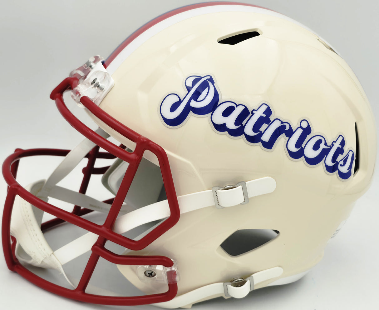 Christian Gonzalez Autographed New England Patriots Cream Retro Full Size Speed Replica Helmet Beckett BAS Witness #4W704849