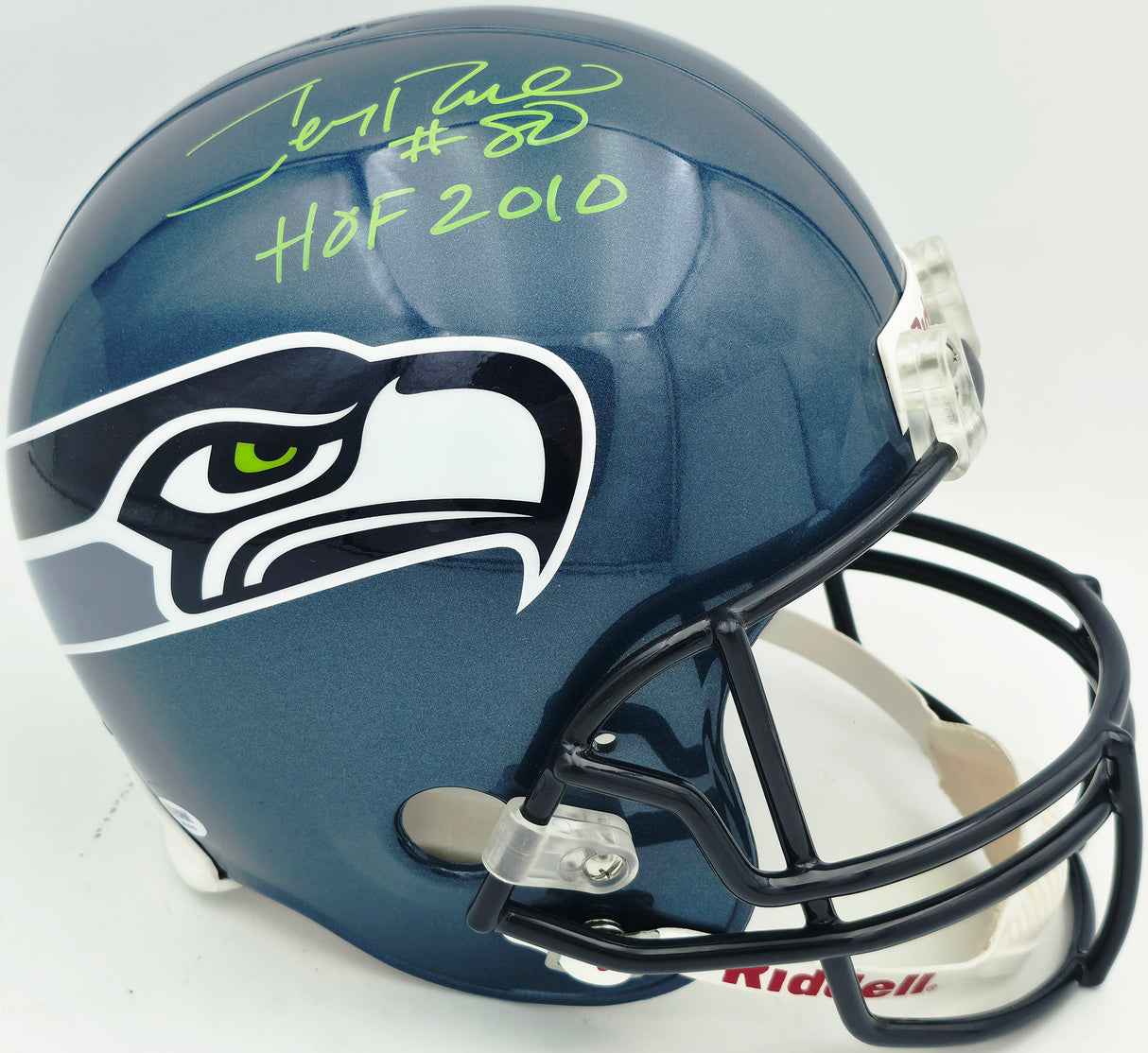 Jerry Rice Autographed Seattle Seahawks Blue Full Size Replica Helmet "HOF 2010" PSA/DNA #Q68442