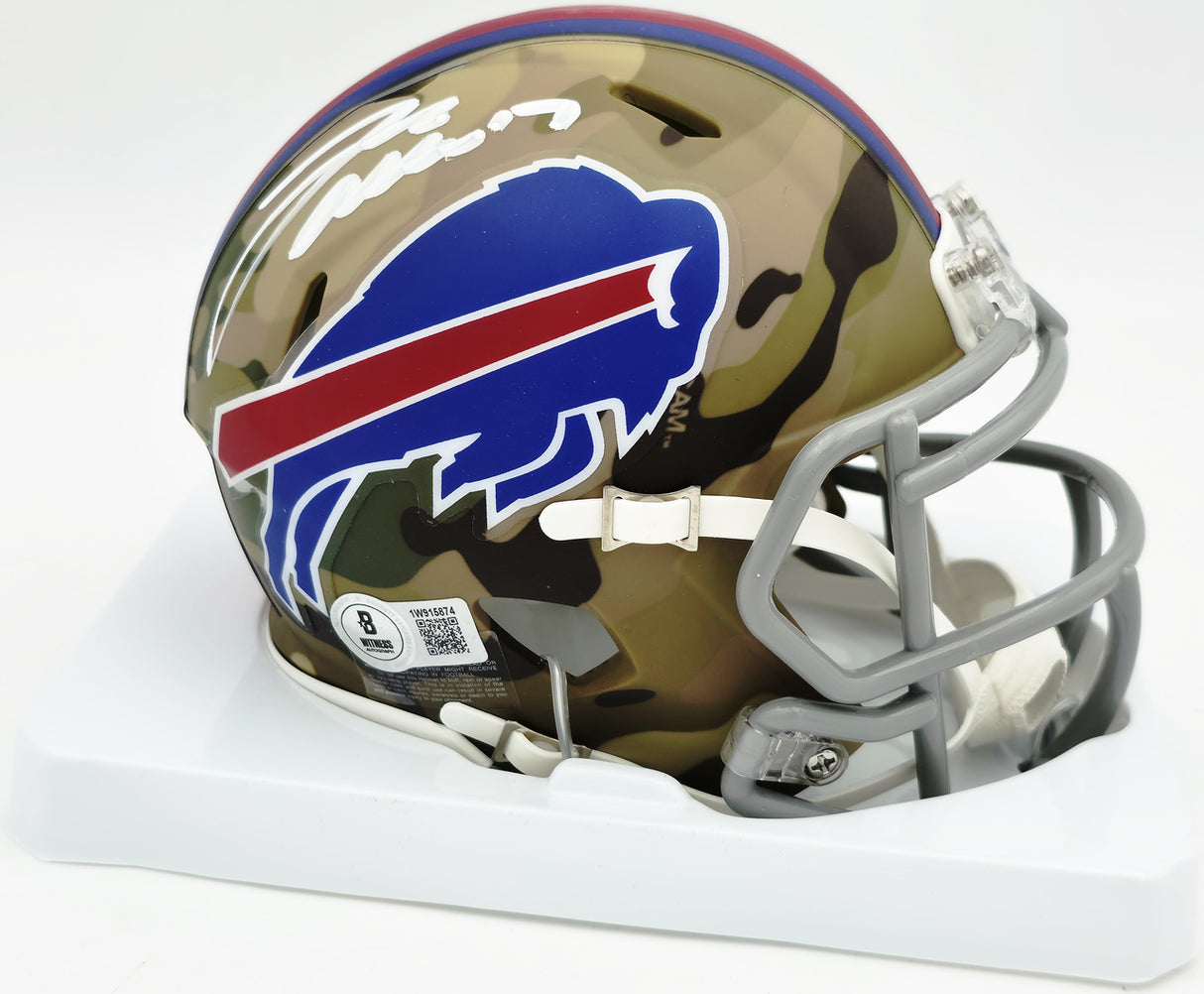 Josh Allen Autographed Buffalo Bills Camo Speed Mini Helmet Beckett BAS Witness #1W915874